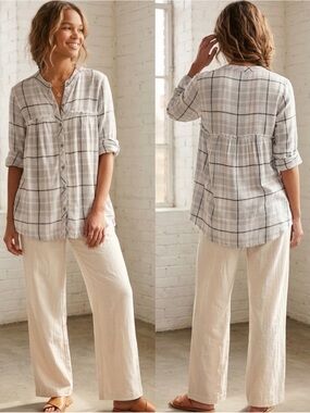 NWOT Anthropologie Cloth & Stone Grey & White Plaid Swing Tunic Small